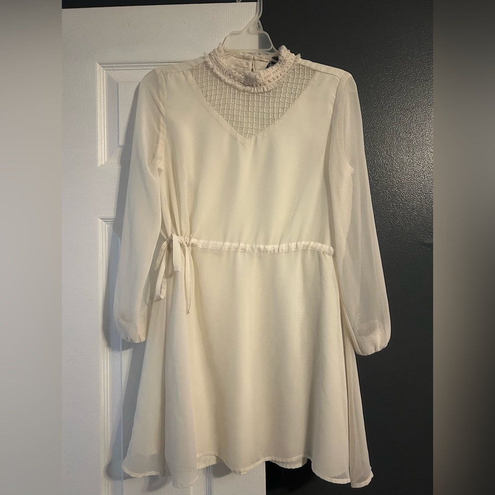 Elegant Long Sleeve Cream mini Dress